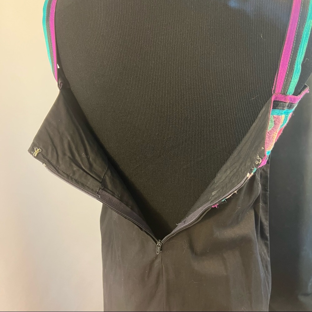 Embroidered Shift Dress Womens S Small Colorful Aztec Geometric Black Midi - Picture 3 of 3